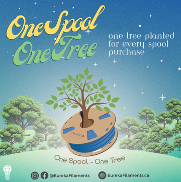  A graphic representing the “One Spool. One Tree” initiative, illustrating the connection between 3D printing and reforestation efforts.