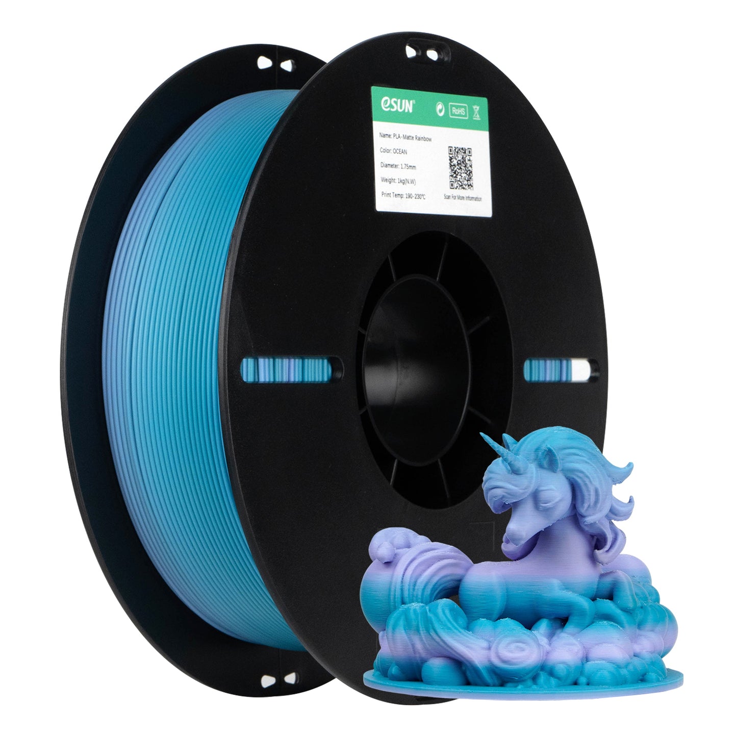 eSUN PLA-Matte Rainbow color OCEAN  3D Printer Filament 1.75mm, 1kg.