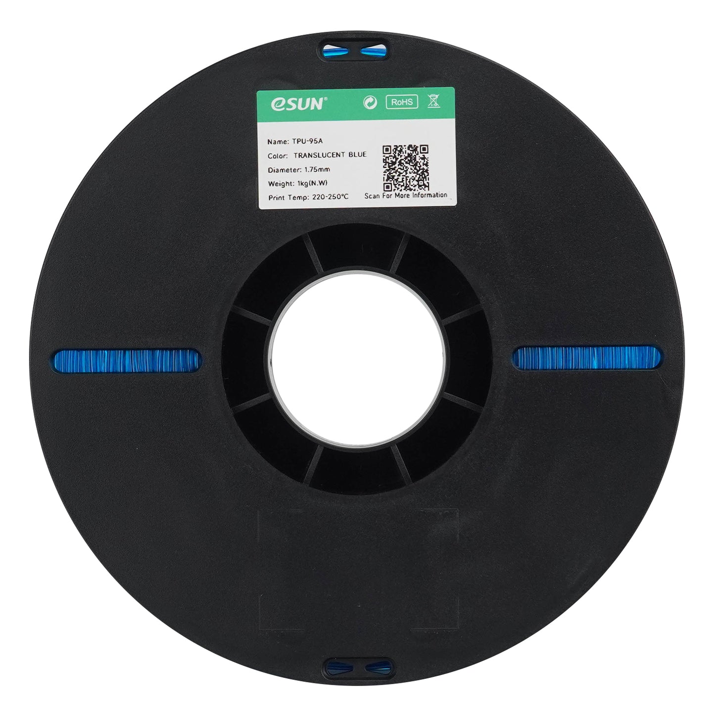 eSUN TPU-95A color TRANSLUCENT BLUE 3D Printer Filament 1.75mm, 1kg.