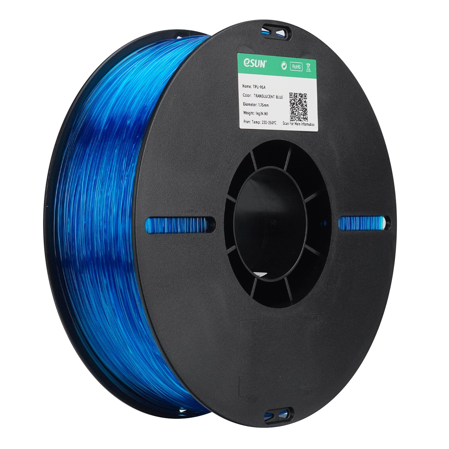 eSUN TPU-95A color TRANSLUCENT BLUE 3D Printer Filament 1.75mm, 1kg.