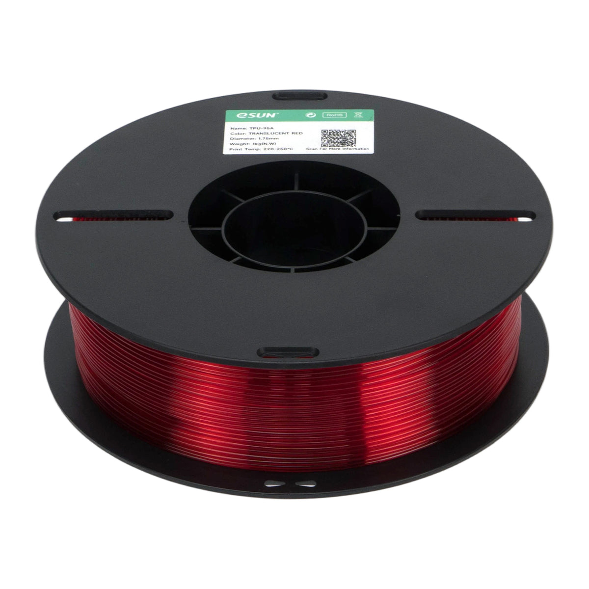 eSUN TPU-95A color TRANSLUCENT RED 3D Printer Filament 1.75mm, 1kg.