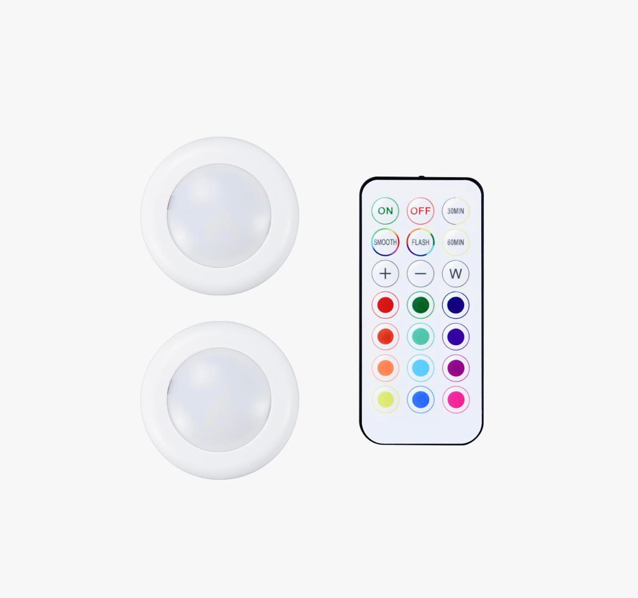 Remote Controlled 16-color RGBW Puck Lights (2pcs) - KC007  AAA - RGBW (2 PCS)