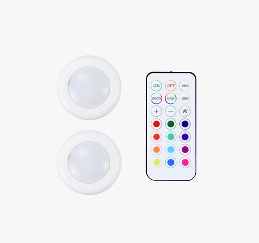 Remote Controlled 16-color RGBW Puck Lights (2pcs) - KC007  AAA - RGBW (2 PCS)